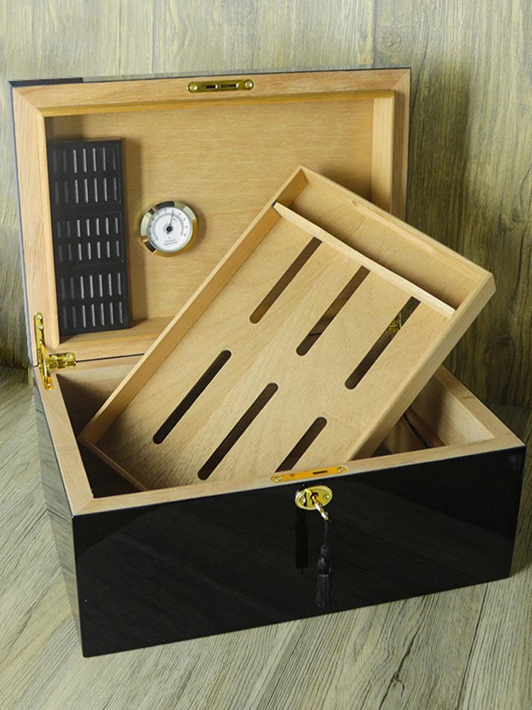 Cigar Humidor With Hygrometer Humidifier Cedar Wood Humidor Box Cigar Case Fit 100-120 Cigars Cabine