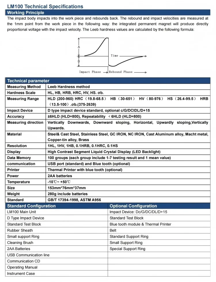 

уникальный твердомер LM100 Leeb для HL, HB, HRB, HRC, HV, HS