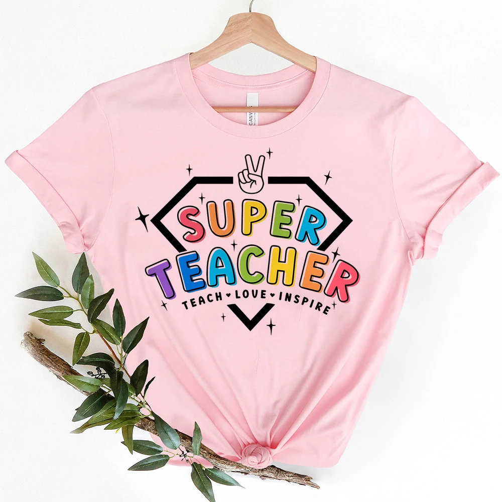 Super Teacher Casual Girls Tees Top in My Teacher Era&pencil Pattern Print T-shirt Short Sleeve Crew Neck Top Teacher\'s Day Best