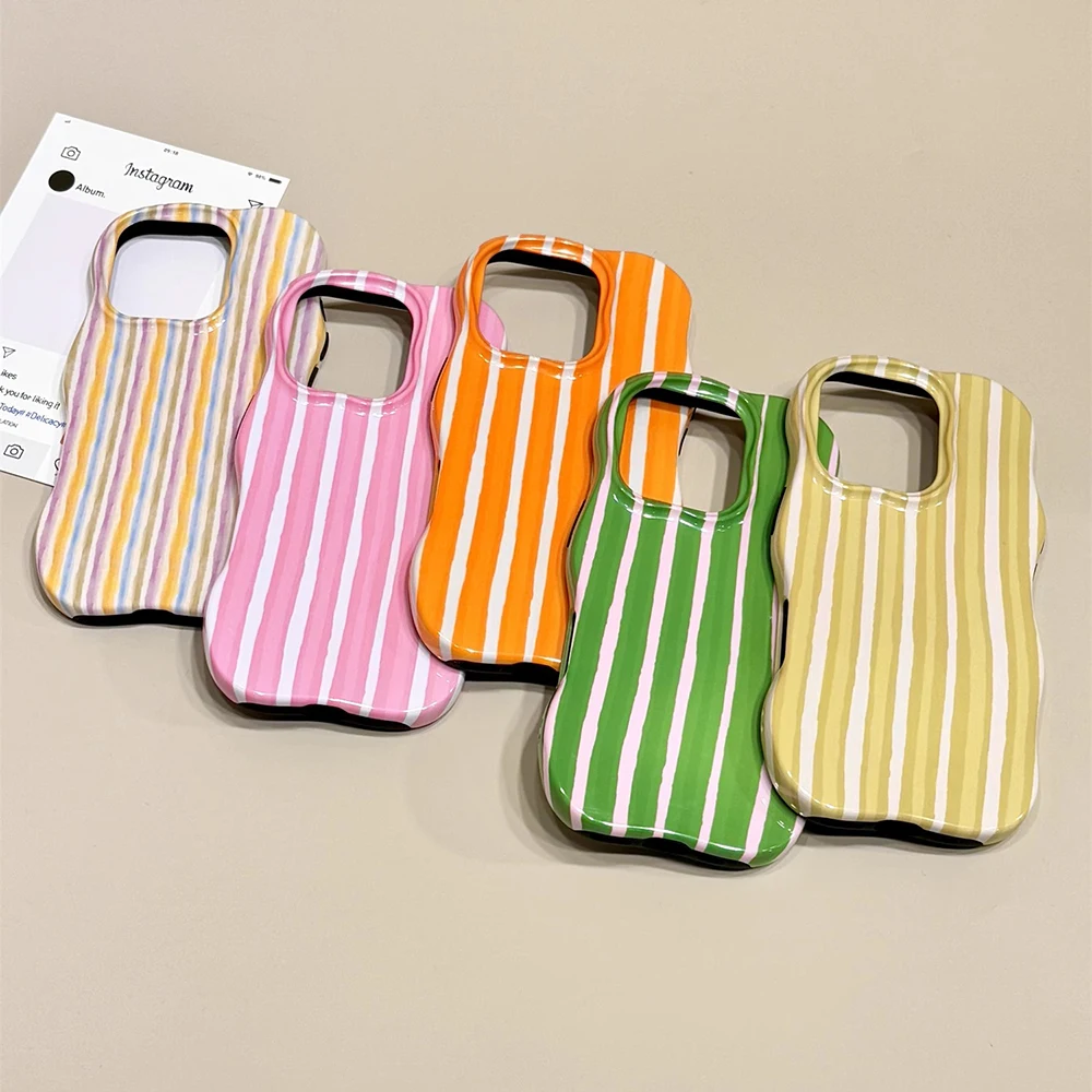 Luxuriöse 2-in-1 Glänzende Zweifarbige Wellenstreifen-Hülle für iPhone 13 14 15 16 17 18 Pro Max mit Farbkollisions-Design und Stoßfestem Schutz – Detail 2