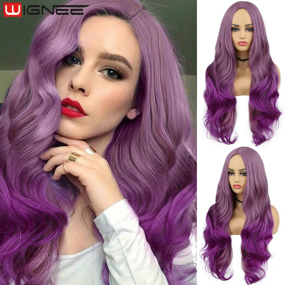 WIGNEE Long Wavy Purple Synthetic Wig Red Wigs For Women Synthetic Hair Wigs On Sale Clearance With Free Shipping Heat Resistant