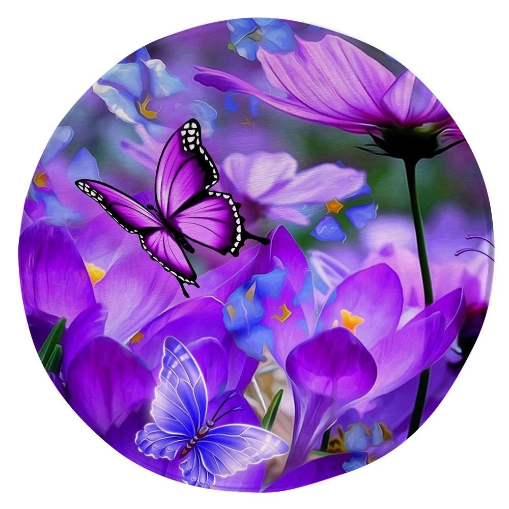 CLOOCL Fashion Round Carpet Beautiful Butterfly Flower 3D Printed Floor Mats Flannel Desk Mat Area Rugs Carpets for Living Room