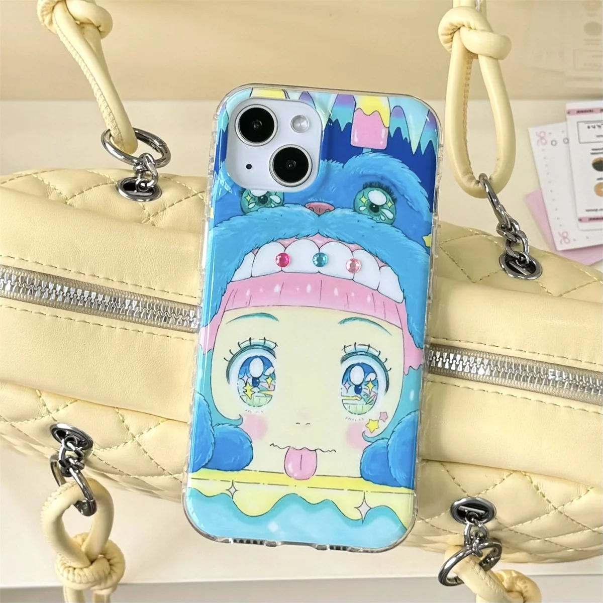 Cartoon Anime Iridescente Shining Eyes Custodia a doppio strato per iPhone 16 15 14 13 Pro Max Cover posteriore per 15 Pro Max Capa