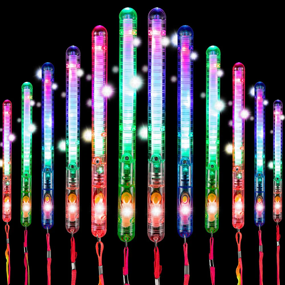 

5pcs Flashing LED Wand Sticks Glowing Cheer Wands Multicolor Light Up Wands With Lanyards For Music Concert Party Favor Supplies