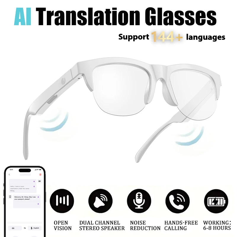 

KOIPSSE Smart Audio Glasses Wireless V5.4 Rechargeable Type-C Multifunctional Touchscreen Black Technology Gift