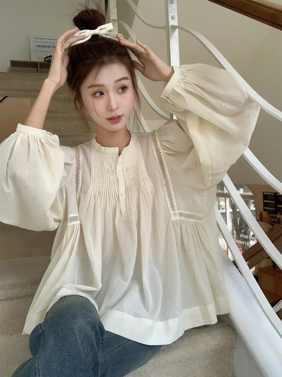 

Women Shirts Long Lantern Sleeve Solid Chiffon Office Blouse Women Clothes Womens Tops and Blouses Blouses 2024 Ladies F153