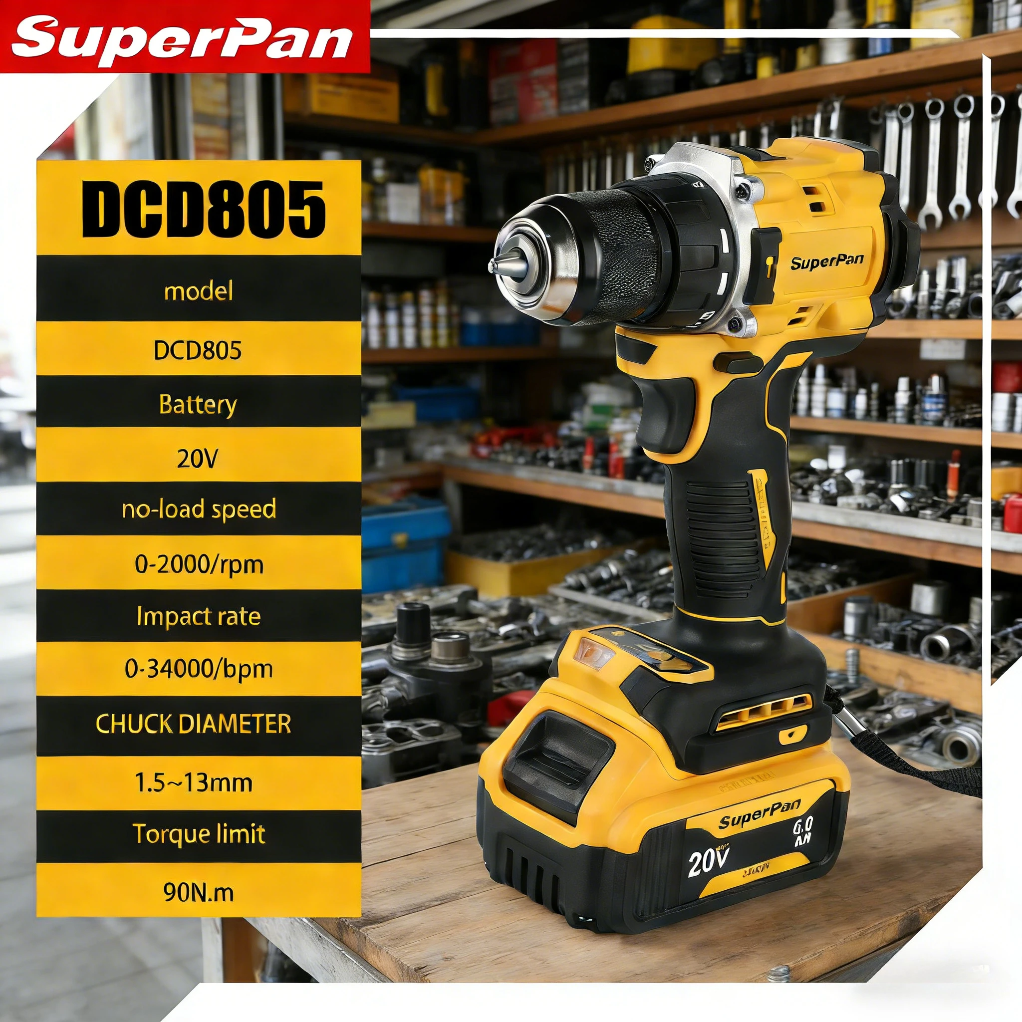 

SuperPan SP805 Cordless Electric Drill drill press with 21+1 Torque for Daily Maintenance Tool for dewalt 20V battery pin