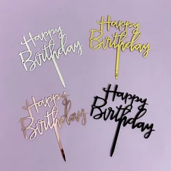 Black Gold Acrylic Happy Birthday Cake Topper Adult Kids Birthday Party Cake Topper Baby Shower Dessert Decoration Cake Flag