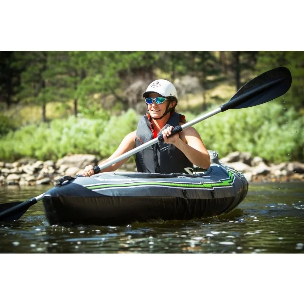 QuickPak K5 24 Gauge PVC Polyester 1 Person Inflatable Kayak w/Hand Pump, Paddle, Double Lock Valves