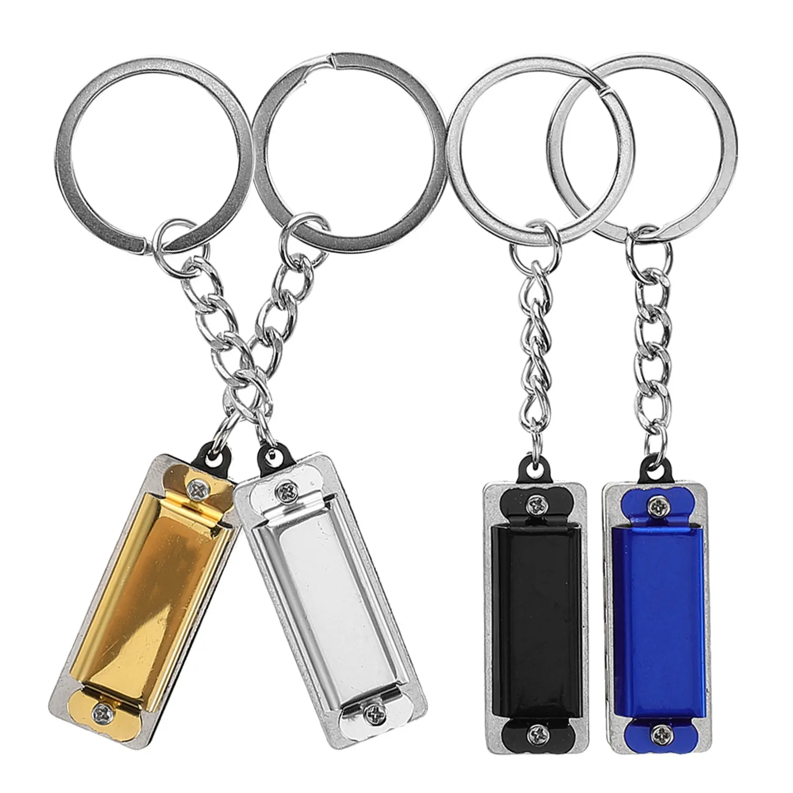 4Pcs Mini Harmonica Keychain Compact Metallic Finish Musical Pendant for Kids Beginners Early Music Education Keyring Holder