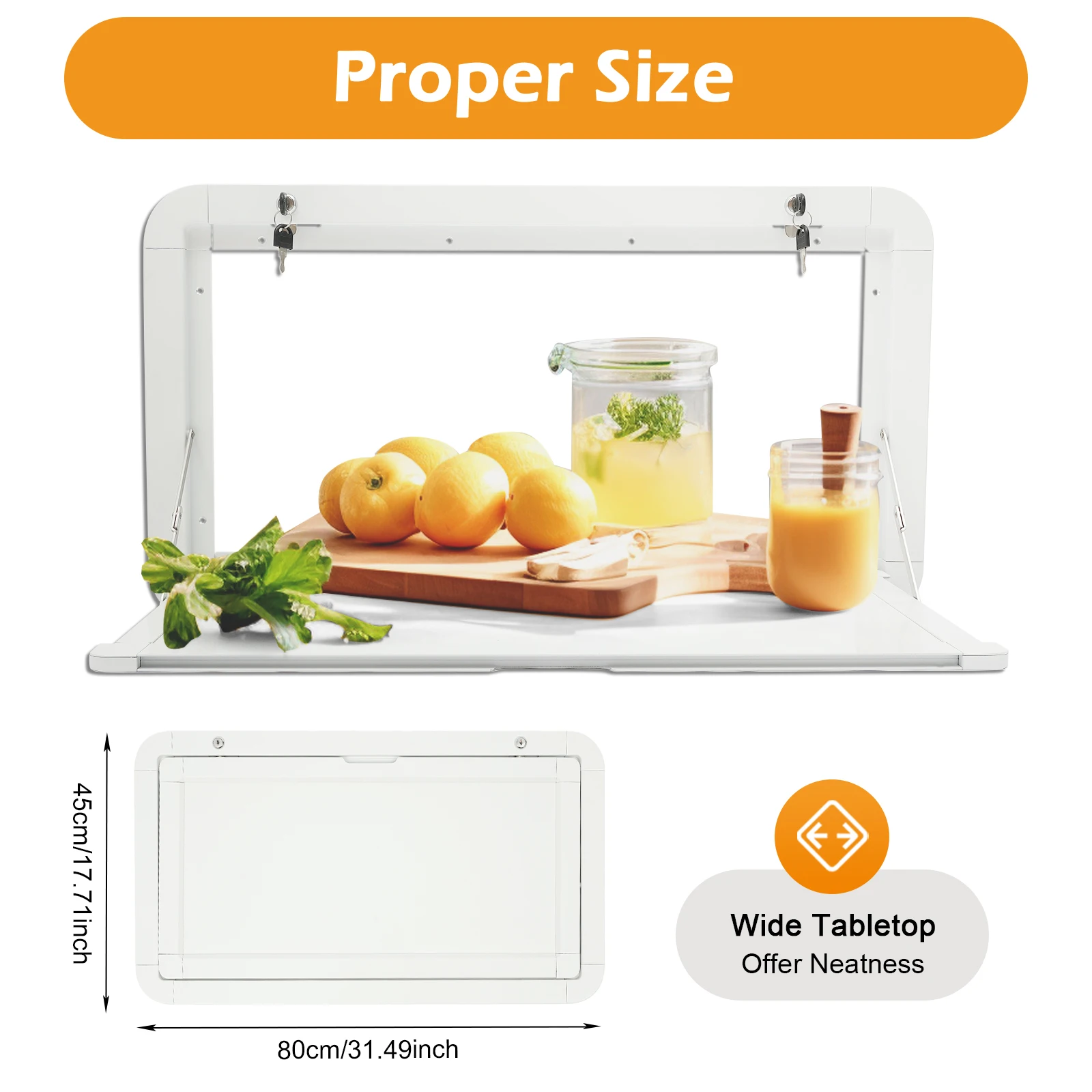 800x450mm Aluminum Alloy RV Wall-mounted Foldable Table 55.11lbs Load Bearing Capacity Folding Table Lockable Table with 4 Keys