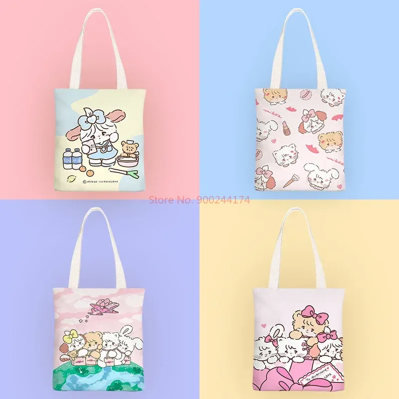 Cartoon Cute Mikko Canvas Shoulder Bag Student Tote Bag Women'S Bag Girl Gift Birthday Gift