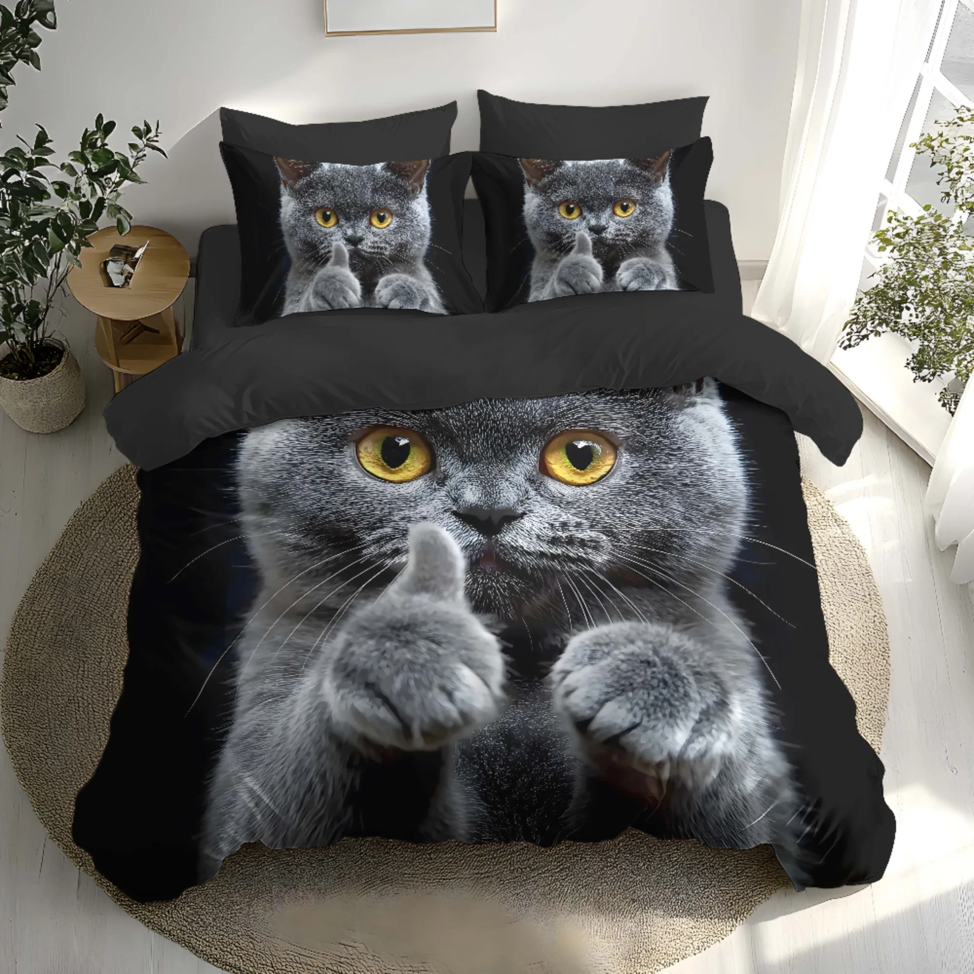 Little Black Cat 3D Design Pattern Quilt Cover Kit Super Soft Fleece Digital Print Bedding Set for Comforter - Quilt Cover Only