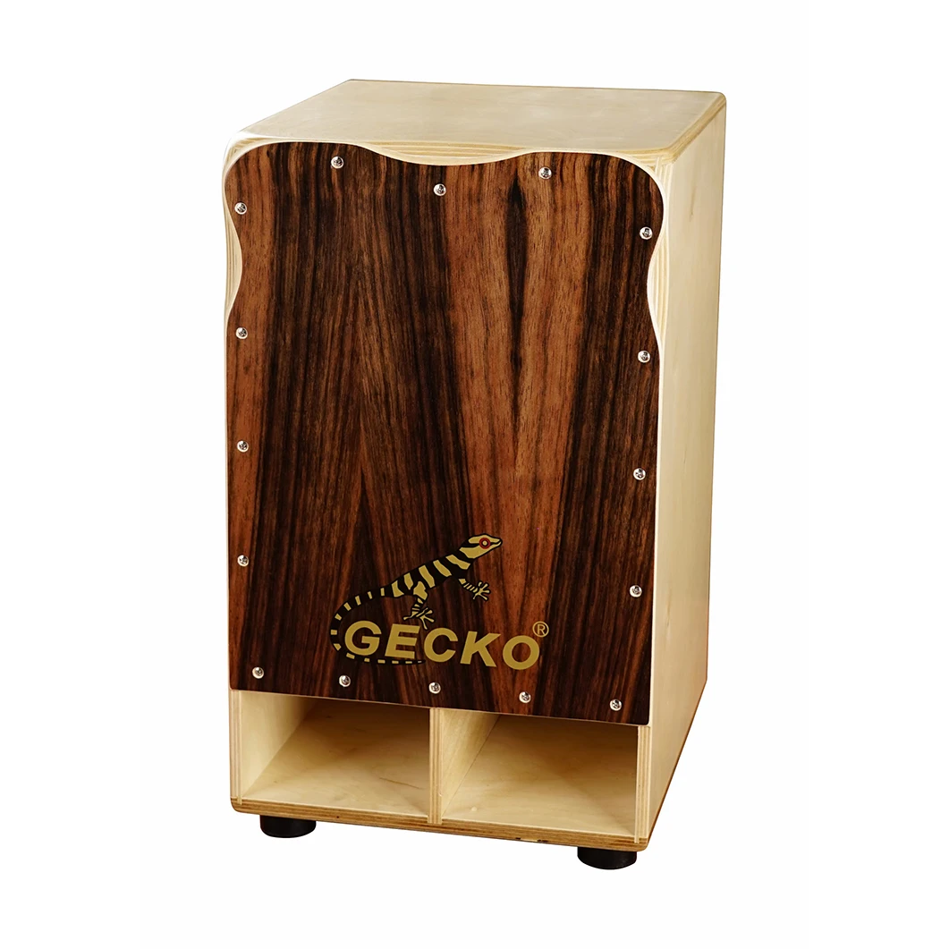 GECKO CD03 Cajon caja tambor precio de fábrica 2 agujeros de sonido Woofer Super ébano madera abedul Jumbo bajo Cajon caja tambor con cuerda de acero
