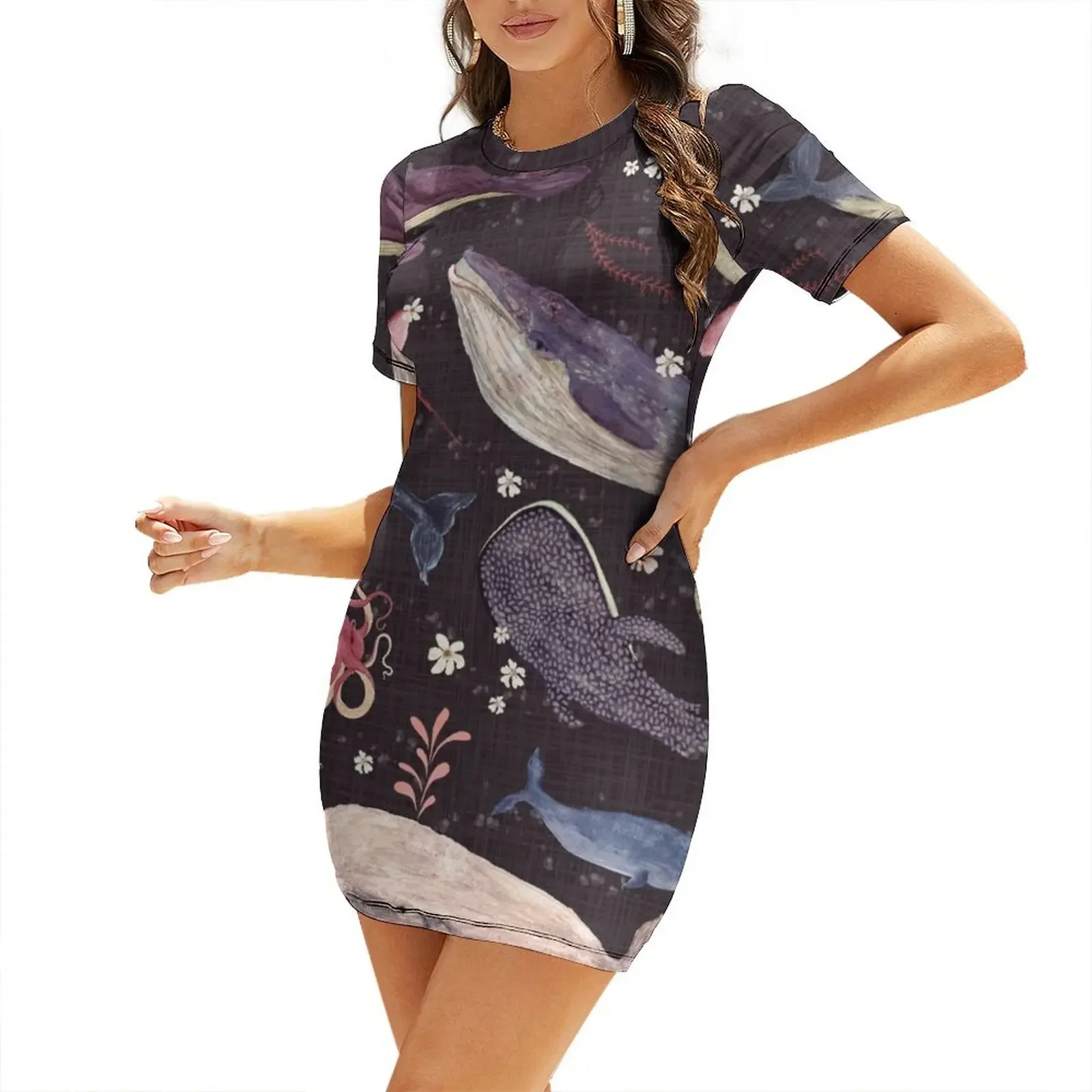 

Whale's song grape Short-Sleeved Dress dresses for official occasions women clothes dresses for women