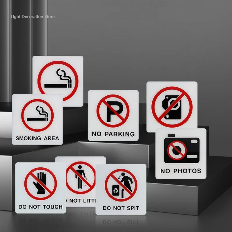 Akrylowe logo zakazu palenia w miejscach publicznych Zakaz palenia BEZ ZDJĘĆ Naklejka Naklejki ścienne Gumowa naklejka Zakaz Odznaka ostrzegawcza