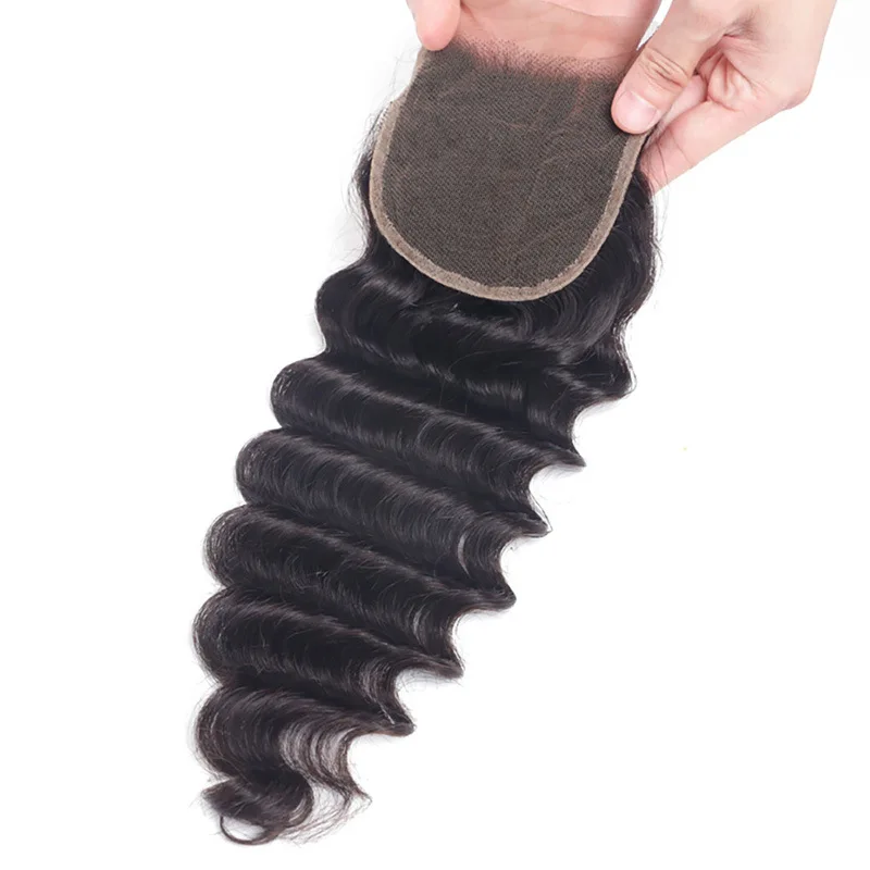 4x4 5x5 Cierre de encaje de onda profunda cabello humano encaje transparente prearrancado parte libre 100% cabello humano virgen brasileño extremo completo