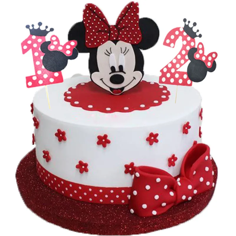 Disney-Topper de Minnie Mouse para pastel, paño de fieltro de papel, decoración de fiesta para baby shower, recuerdo de niño, suministros de