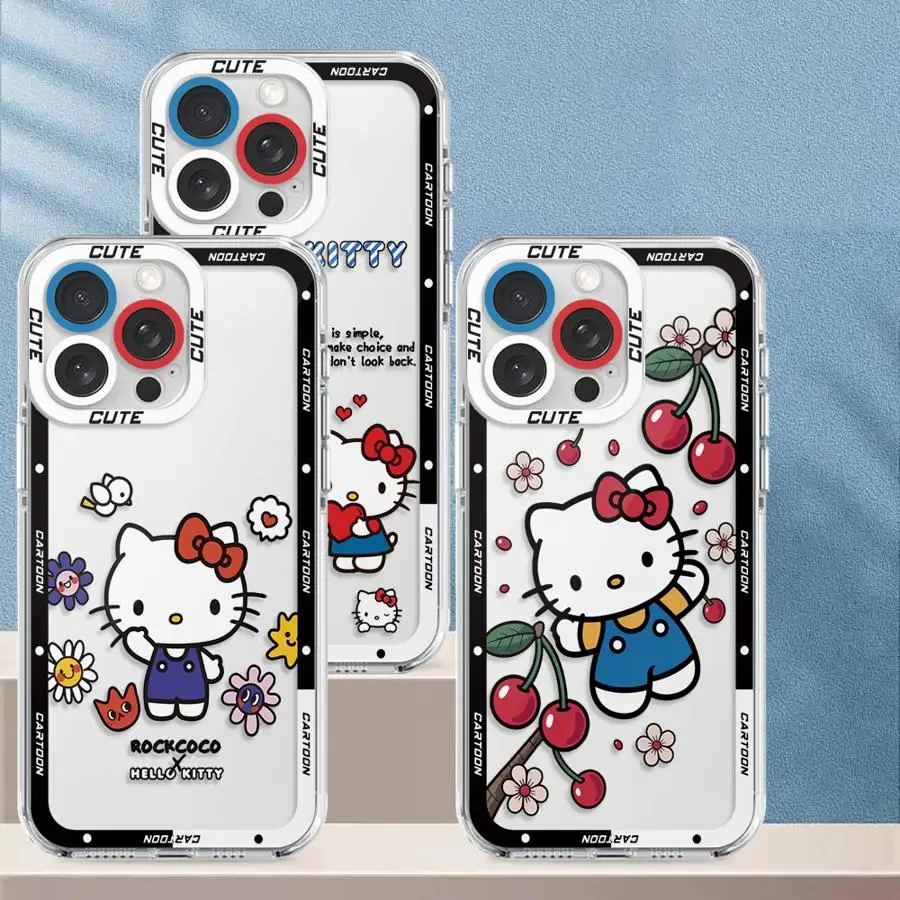 Funda de dibujos animados Hello K-kitty para iPhone 12 Mini 17 Air XR 16e 7 8 16 15 14 Plus 13 12 11 Pro MAX funda de teléfono suave