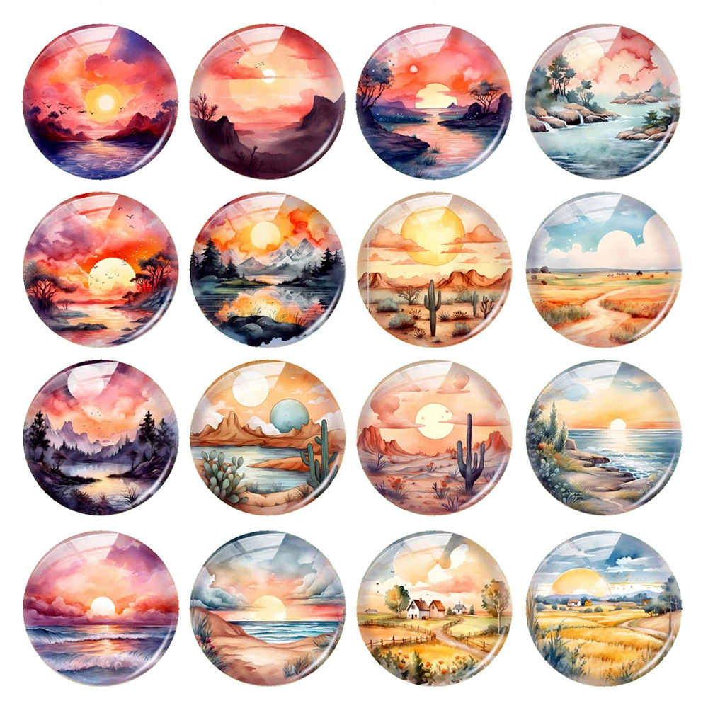 Handmade Morning Sunrise View Photo Glass Cabochon Charms Demo Flat Back Cameo For Diy Jewelry Making Findings Accessories