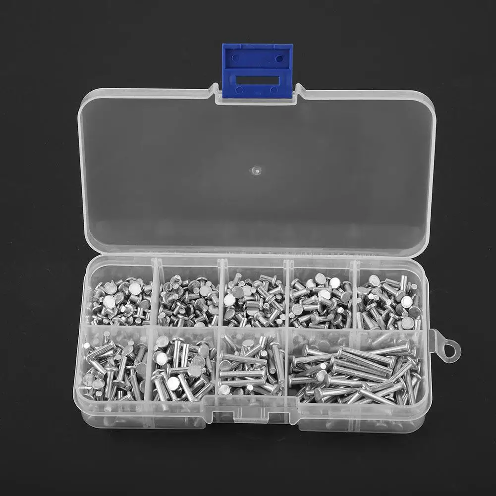 450pcs M2.5 Flat Head Aluminum Solid Rivets Countersunk Rivets 3mm to 20mm Length for DIY Projects and Repair