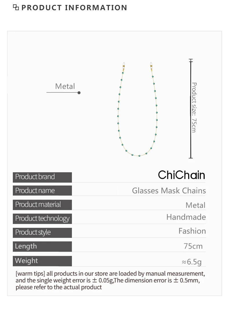 Mode Sonnenbrillen Ketten für Frauen Metall Charms Brillen Lanyard Halskette Brillen halter Riemen Schnur Brillen halter – Detail 2