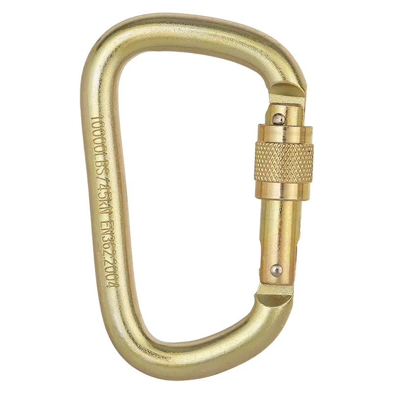Mosquetón en forma de D con cerradura de escalada, hebilla principal de acero con rodamiento de alta resistencia para escalada y montañismo