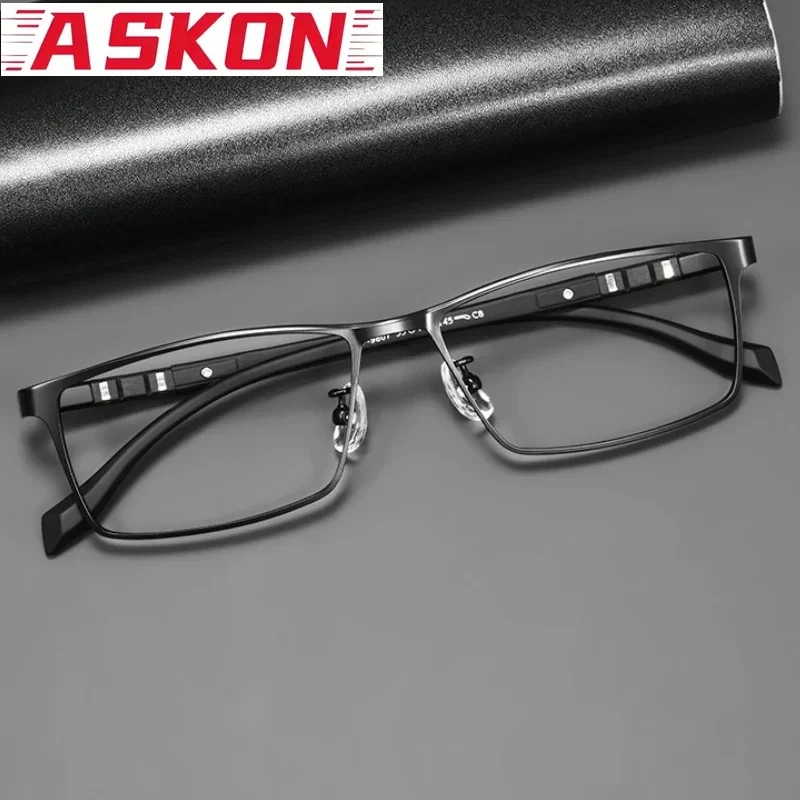 ASKON 2027 New Men's Business Ultra Light Square Glasses Fashion Retro Simple Design Flexible TR90 Alloy Eyeglasses Frame P9807