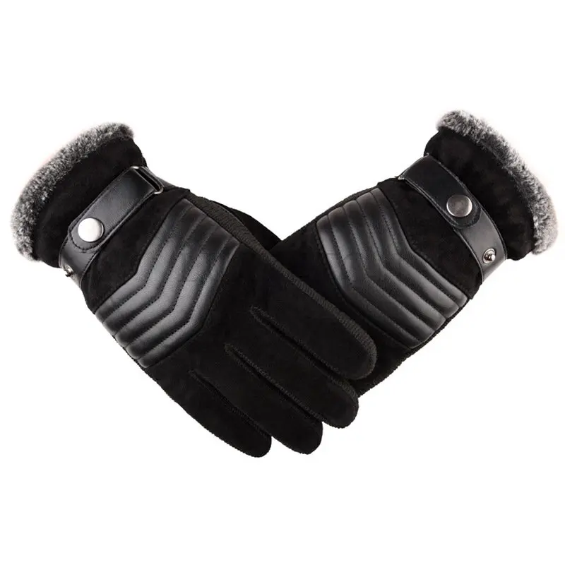 Mens Leather Gloves Real Pigskin Russia Winter Gloves Warm Thick Driving Skiing Men\'s Gloves Guantes Luvas