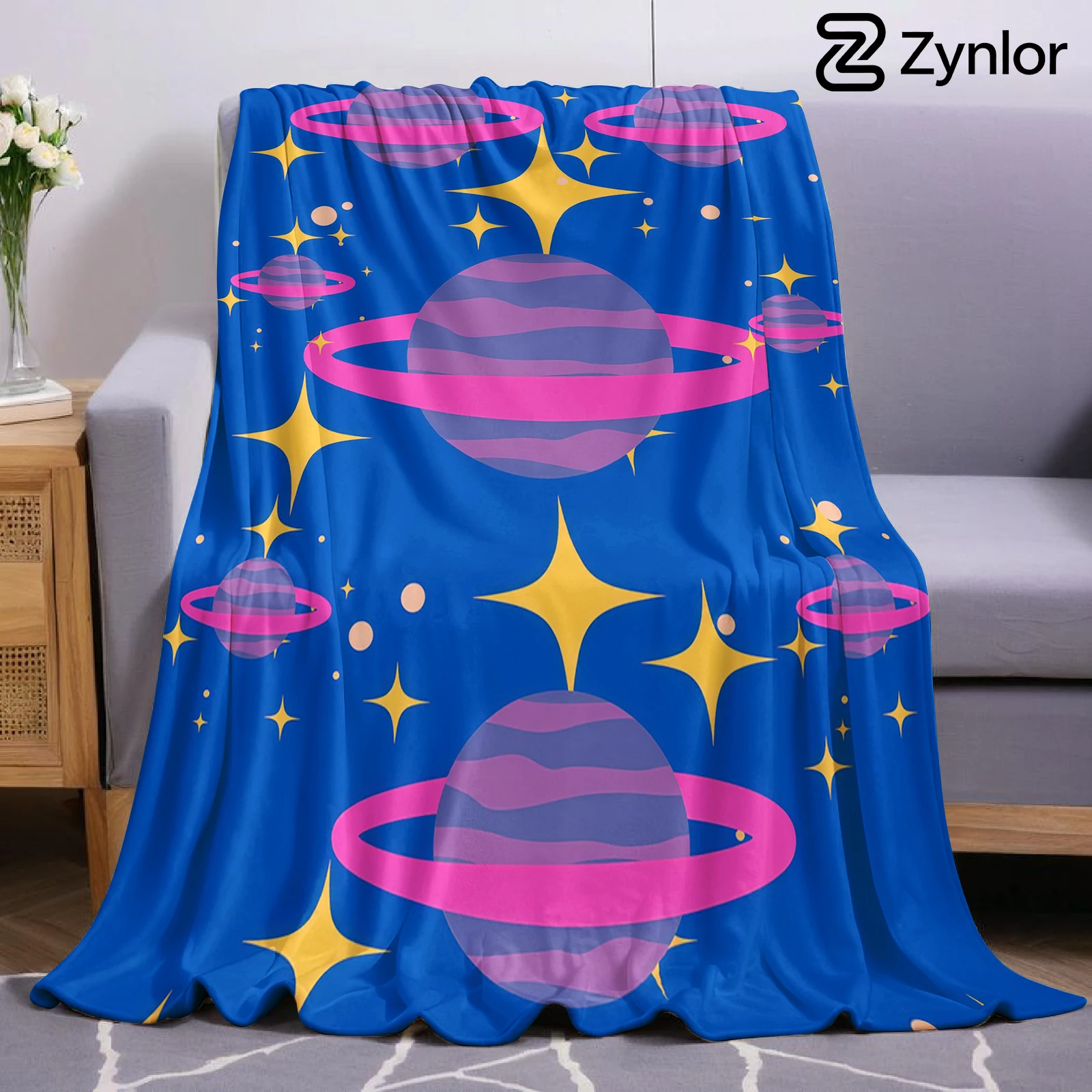 Cartoon Saturn Cartoon Anime Print Flannel Blanket Soft Warm Throw for Kids Bedroom Sofa Bed Christmas Office Car
