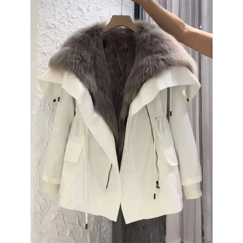 Cotton Jacket New 2024 Popular Korean Lazy Style Red Christmas New Year Warm Coat Women\'s Autumn And Winter Faux Fur Coat White