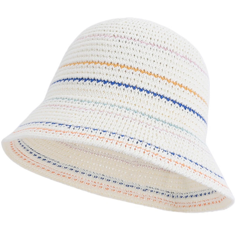HT5080 Neuer Frühling-Sommer Sonnenhut für Damen, Atmungsaktiver Gehäkelter Strohhut, Breitkrempiger Strandhut, Faltbarer Strick-Bucket-Hat – Detail 5