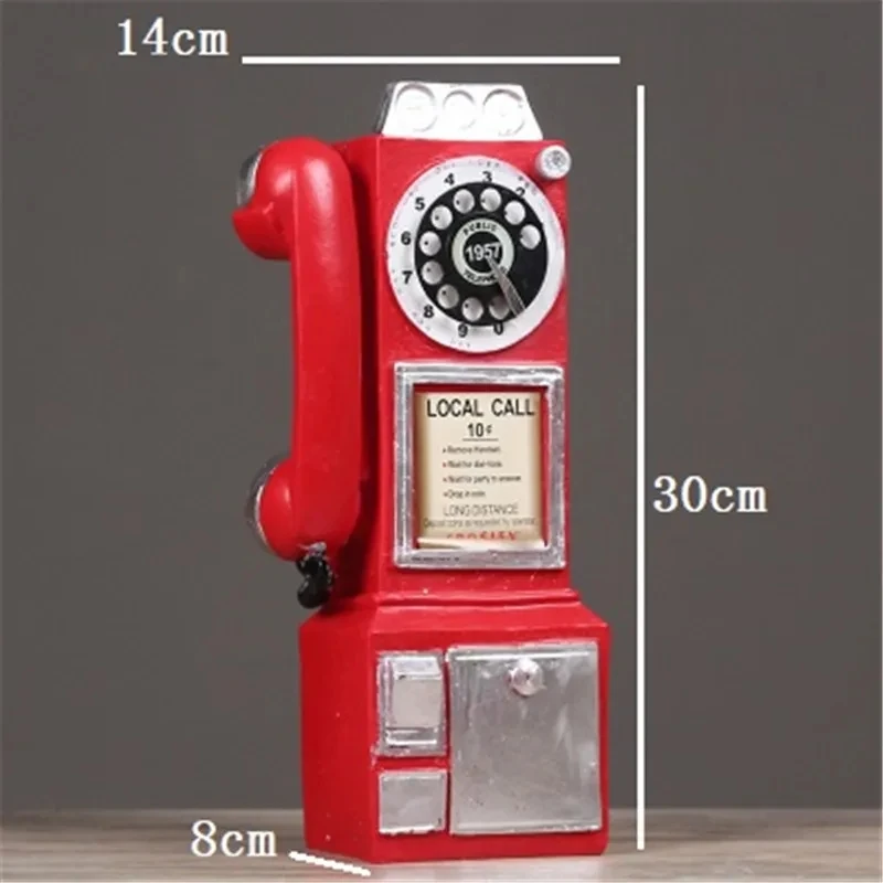 Vintage Rotate Classic Look Dial Pay Phone Model Retro Booth Home Decoration Ornament Phone Booth Call Telephone Figurine