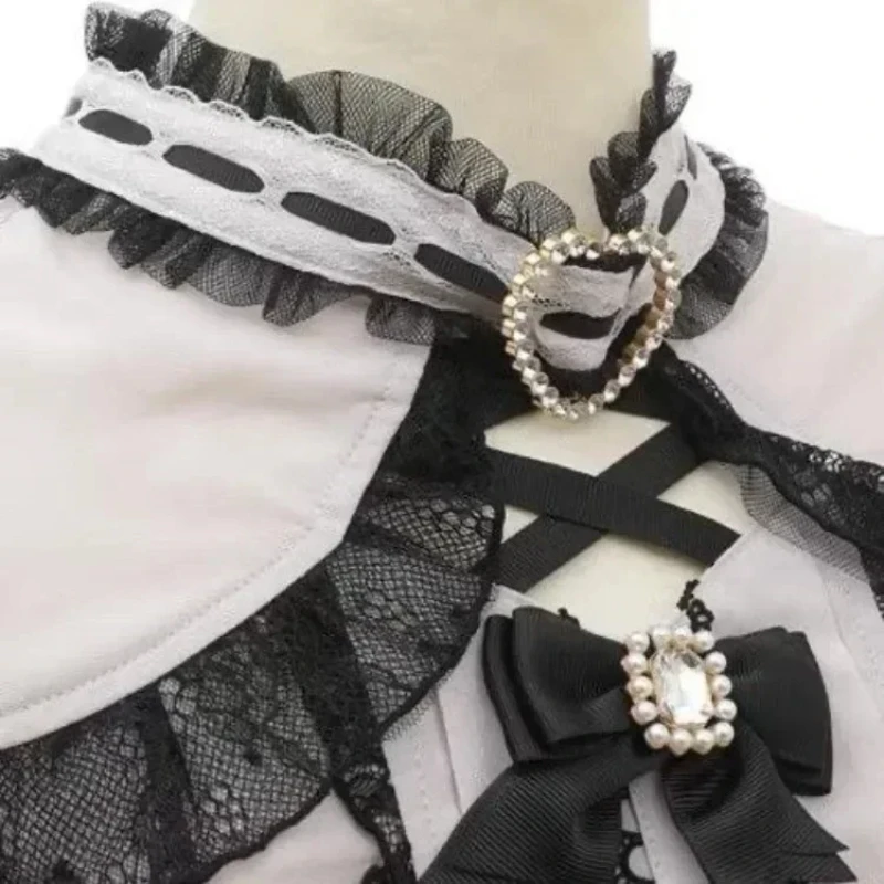 Japanse stijl, in massa geproduceerd off-the-shoulder kanten overhemd met lotusbladmouwen en kleurblokken met strik