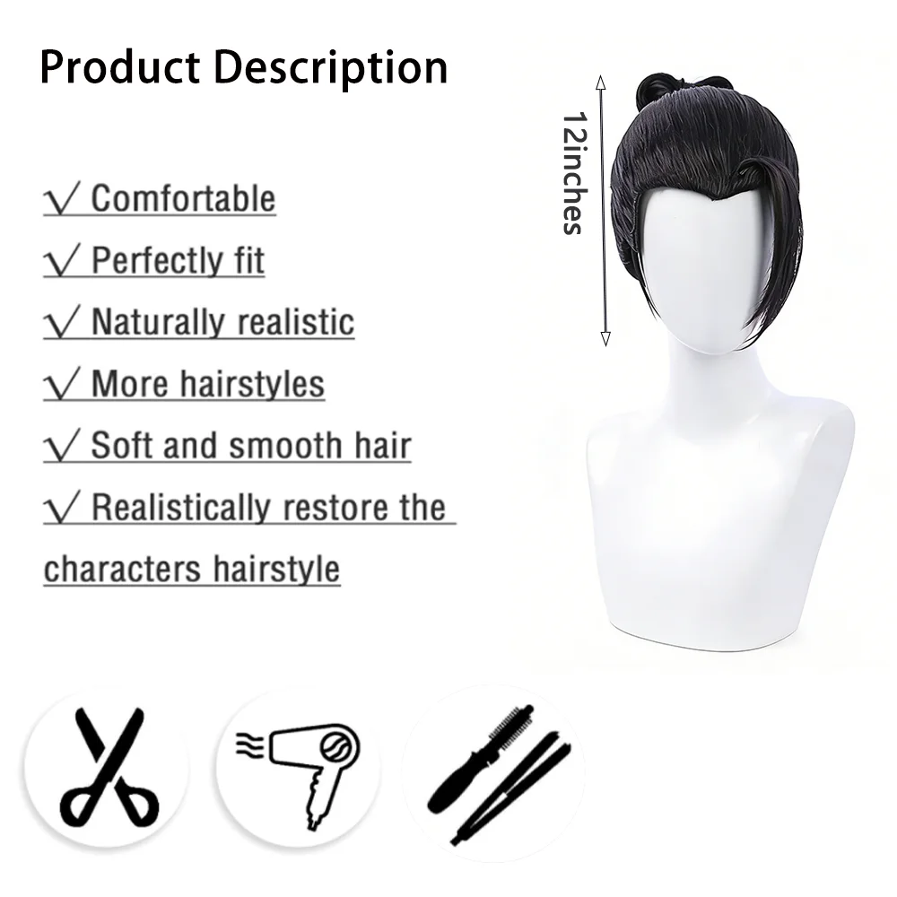 Suguru Geto Cos Wig Jujutsu Kaisen Anime Same Style Widow's Peak High Cranial Top Bun Men's Heat Resistant Synthetic Cosplay Wig