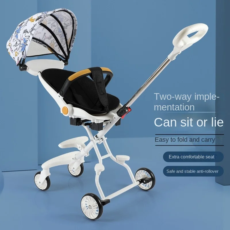 

Foldable Baby Stroller Portable Lightweight Baby Stroller For Sitting Lying Outdoor Reversible Two-way Stroller Cart Anti Roll