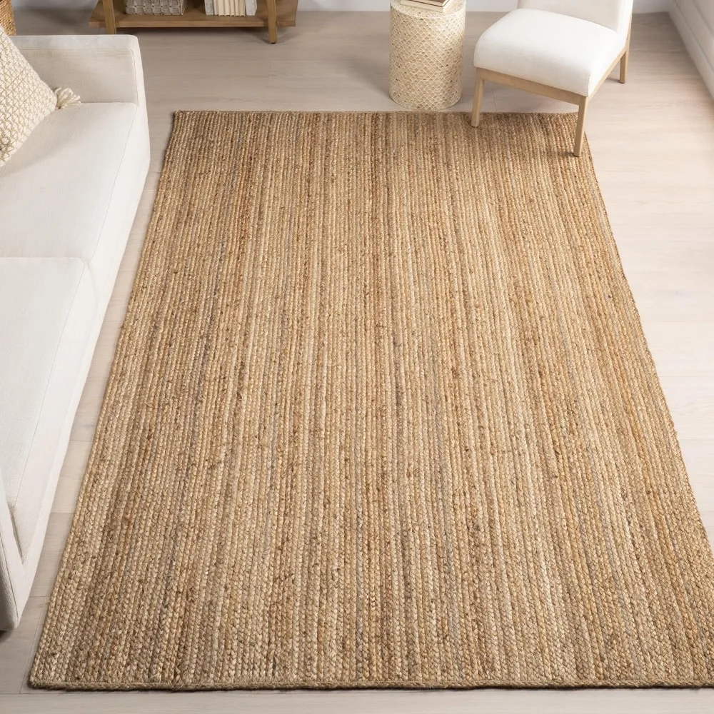 

nuloom 5x8 rigo jute handwoven area rug - natural solid farmhouse style for bedrooms, living rooms, and dining areas