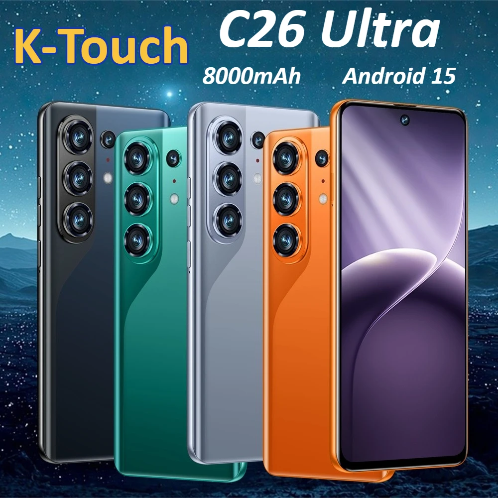 Téléphones mobiles K-Touch C26 Ultra, smartphone Android 15, écran HD de 7,3 pouces, batterie de 8000 mAh, déverrouillage facial, 5G, double SIM, appareil photo 16+48MP, version mondiale, téléphones pour hommes et femmes.