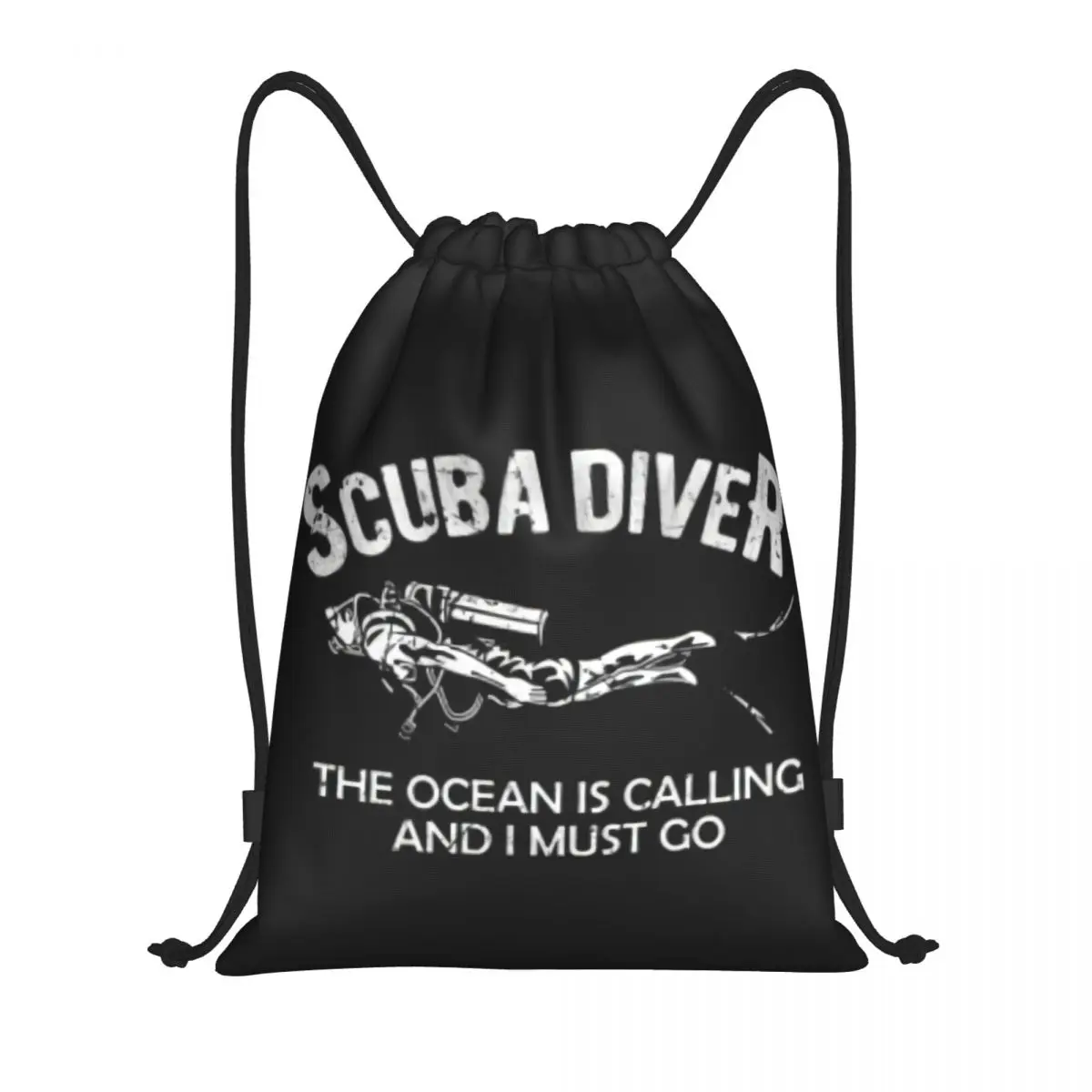 Mochila de cordão personalizada Scuba Diver, Sports Gym Bag para homens e mulheres, O oceano está chamando eu devo ir às compras