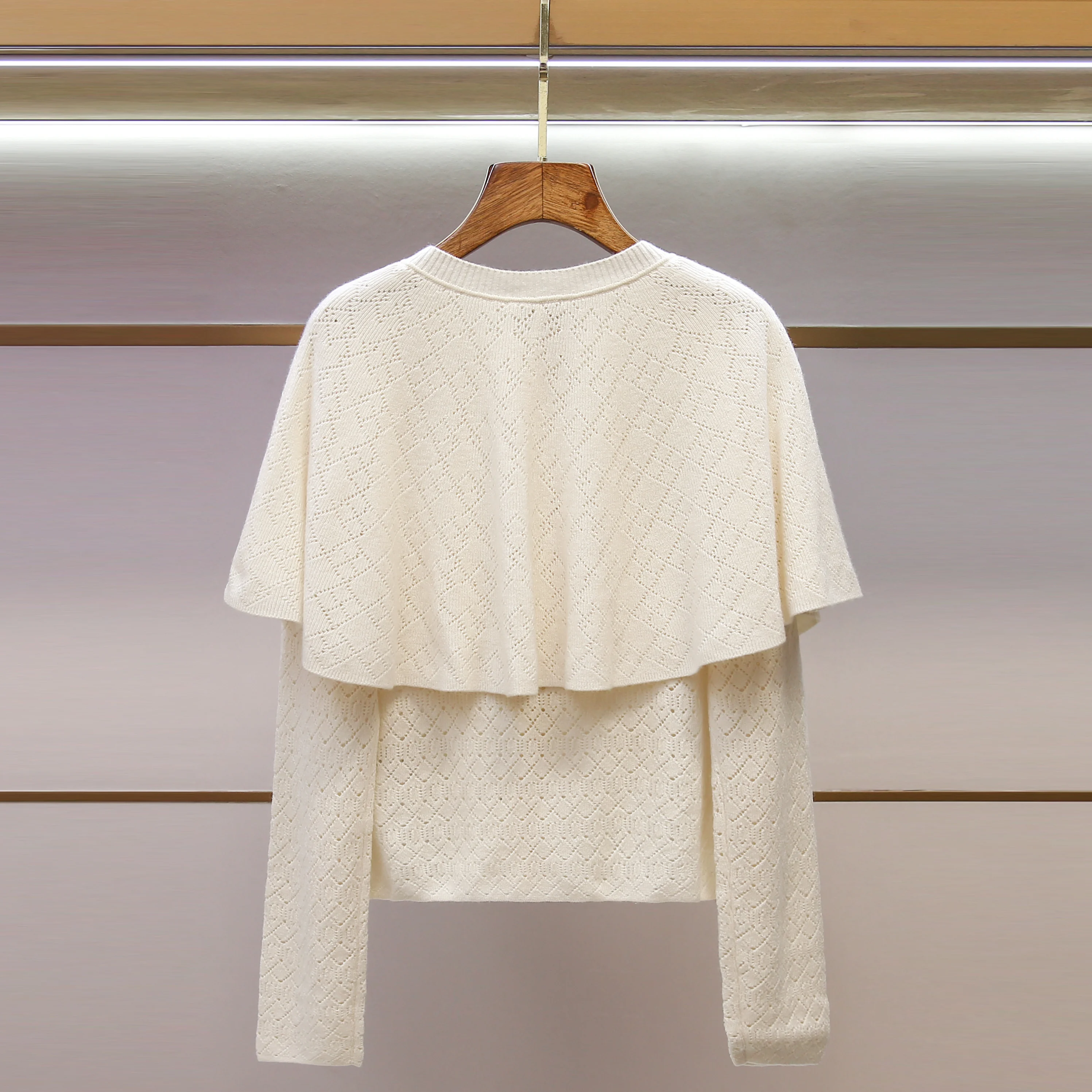 

Элитный женский вязаный кардиган осенней коллекции 2025 года, цвет хаки, с ромбовидным узором, ажурный, с длинными рукавами, круглым вырезом, пальто-накидка для женщин