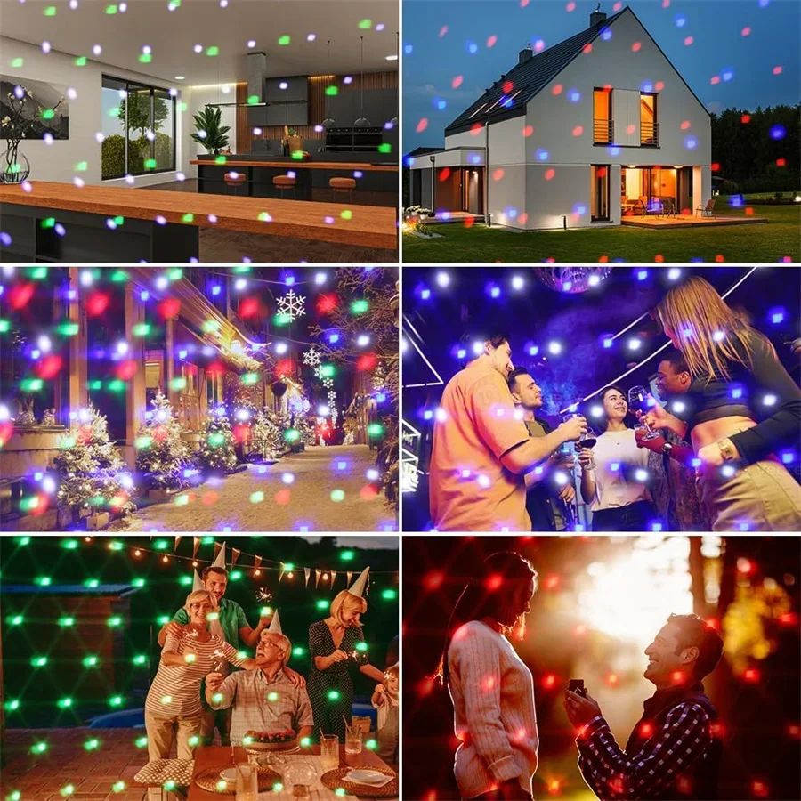 Multicolor Christmas Snowflakes Projector Light Outdoor Falling Snow Projection Lamp Moving White Snow Point Landscape Spotlight