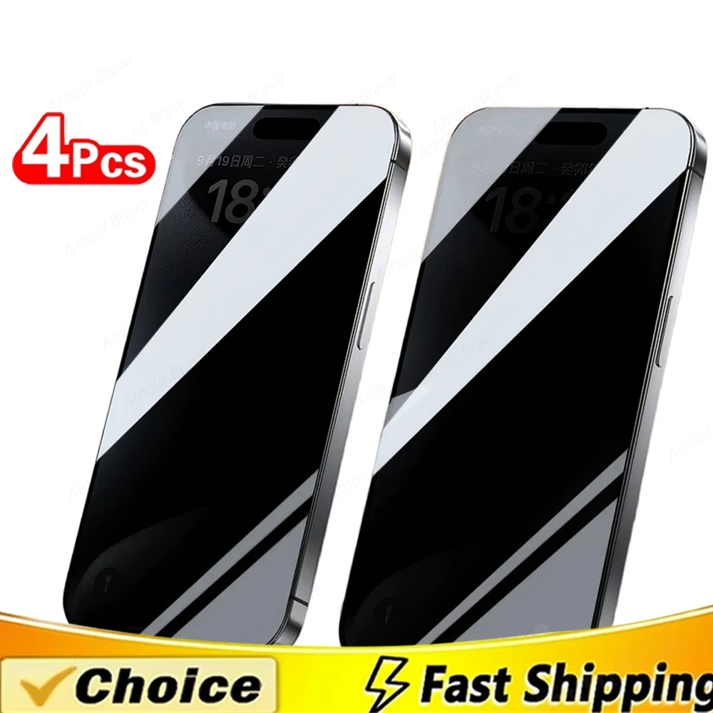 Lot de 4 protections d'écran en verre trempé anti-espion pour iPhone 17, 16, 15, 14 Plus, 13 Pro Max, 17e, 16e et iPhone 17 Pro Max