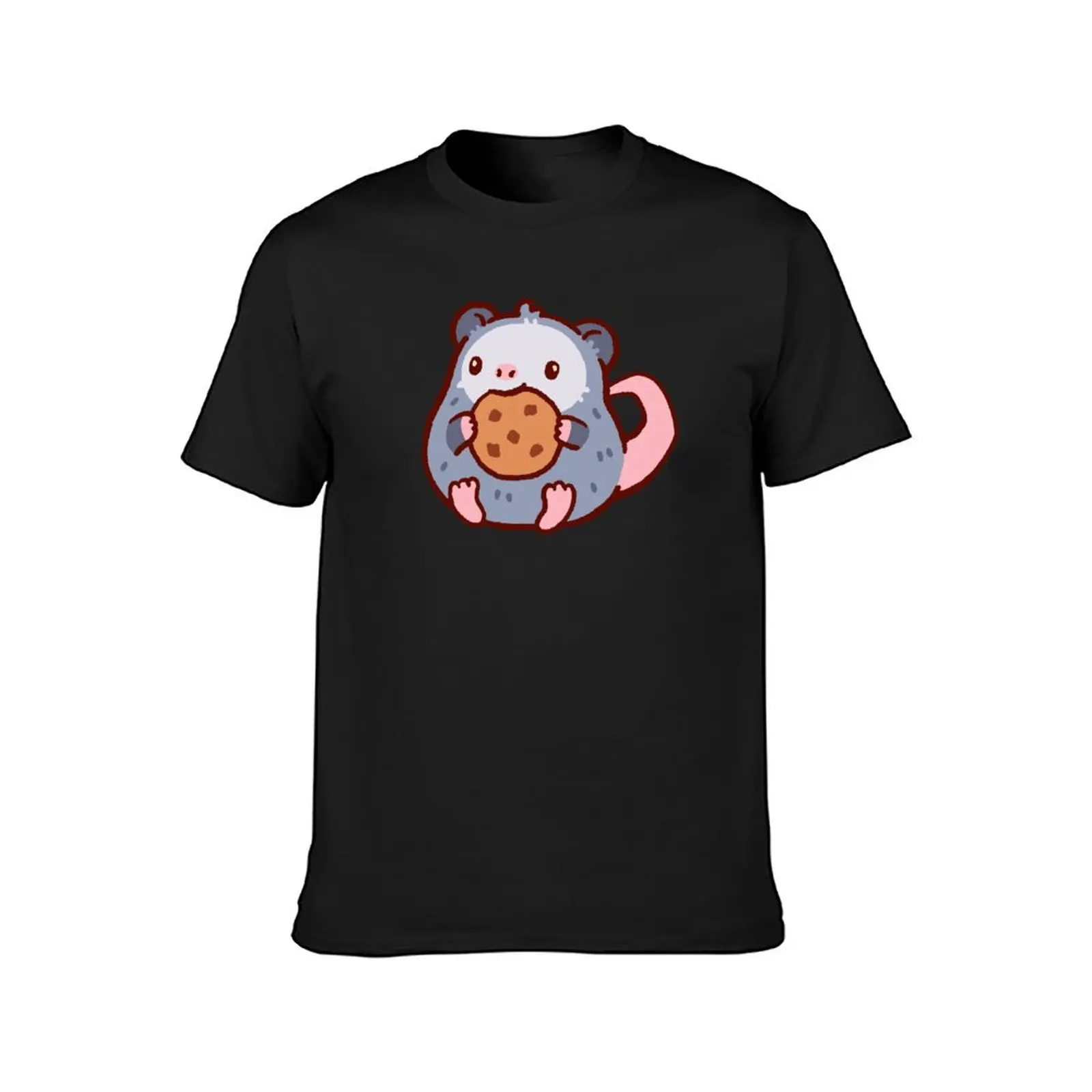 Cute cartoon opossum with a chocolate cookie T-Shirt oversizeds kawaii clothes customs plus sizes mens t shirts