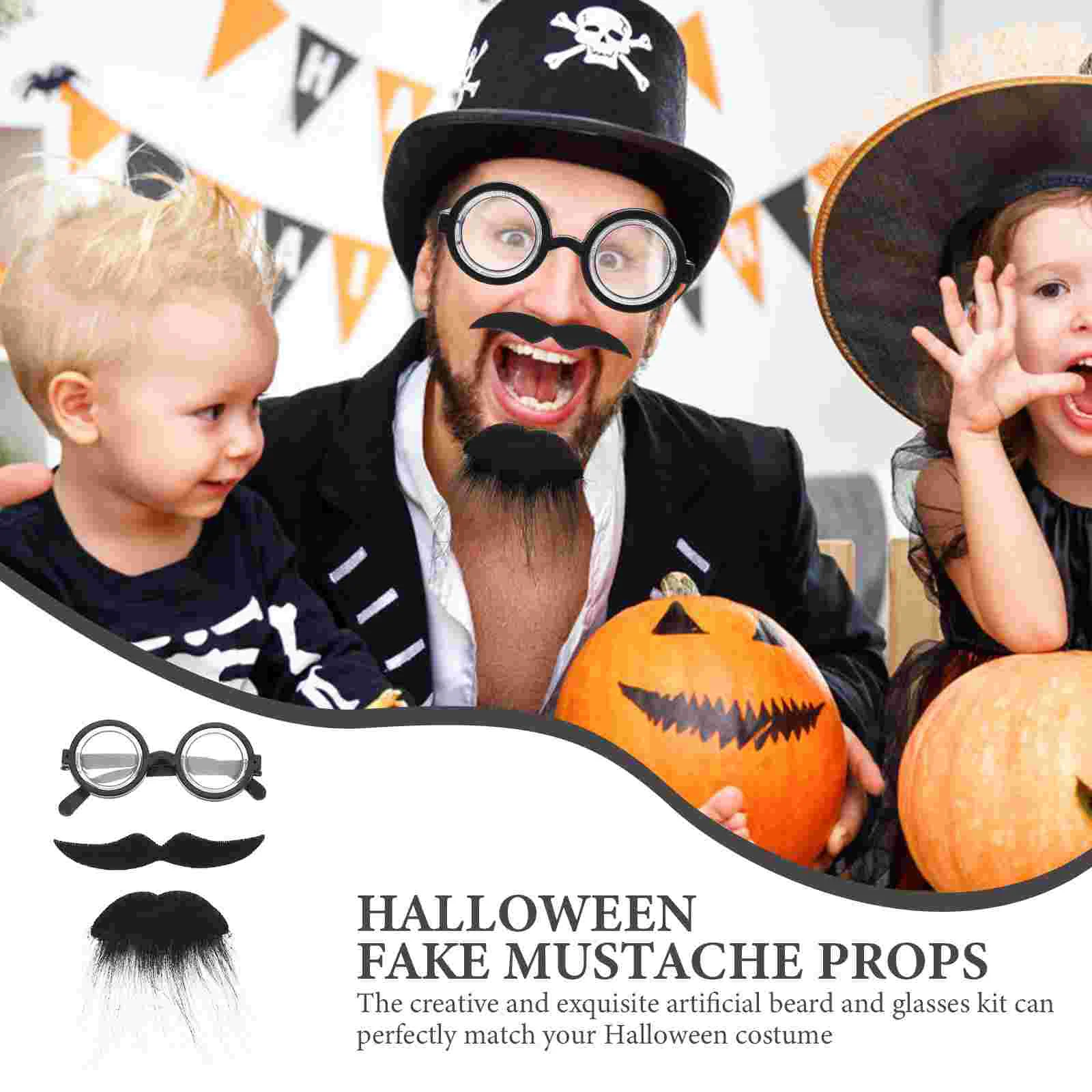 2 Sets Halloween Fake Beard Performance Decor Handlebar Mustache Cosplay Polyester Elder