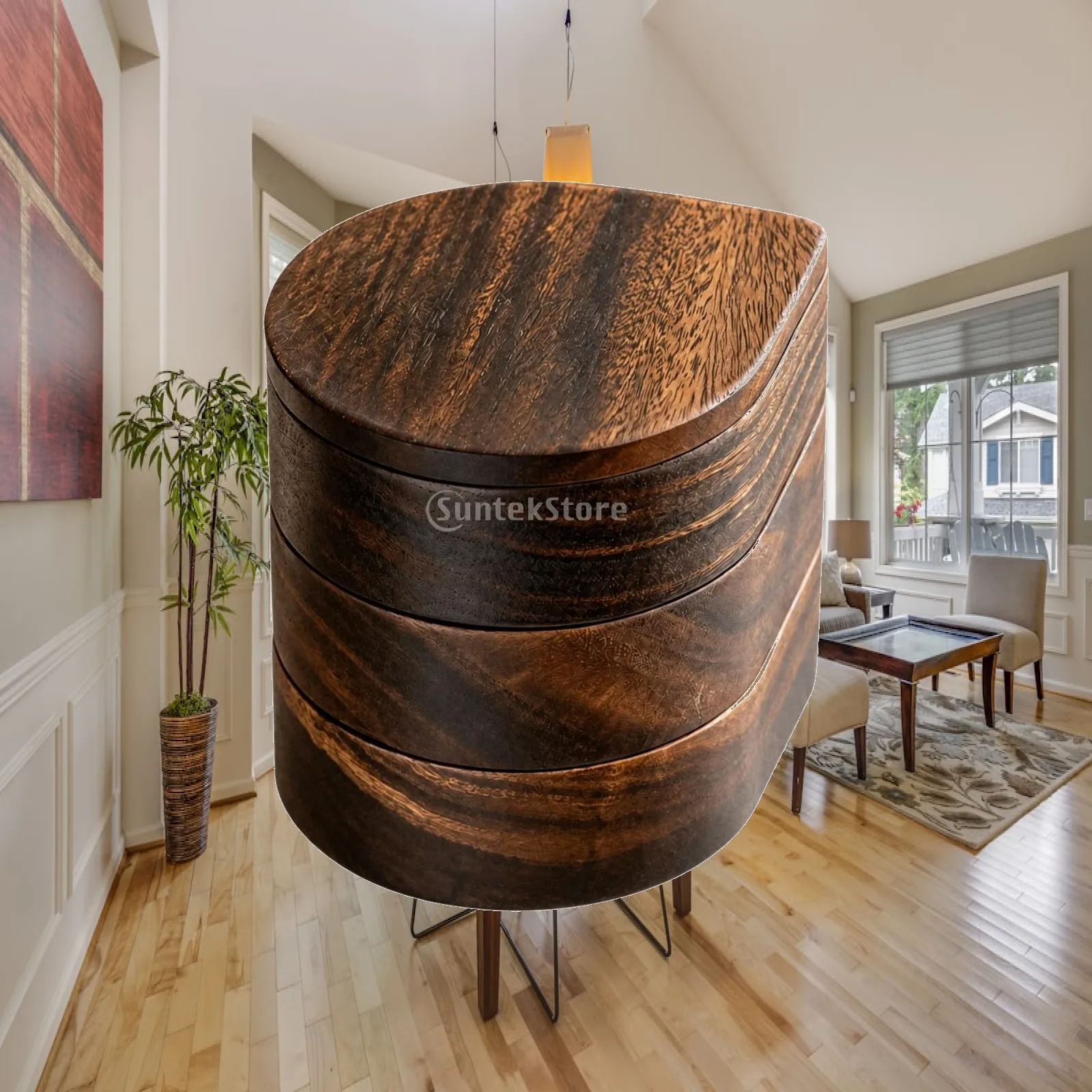 Solid Wood Industrial Tray Rotating Snack Box Organizer for Nuts Dried Fruit Tea Storage Dark Brown Tabletop Display