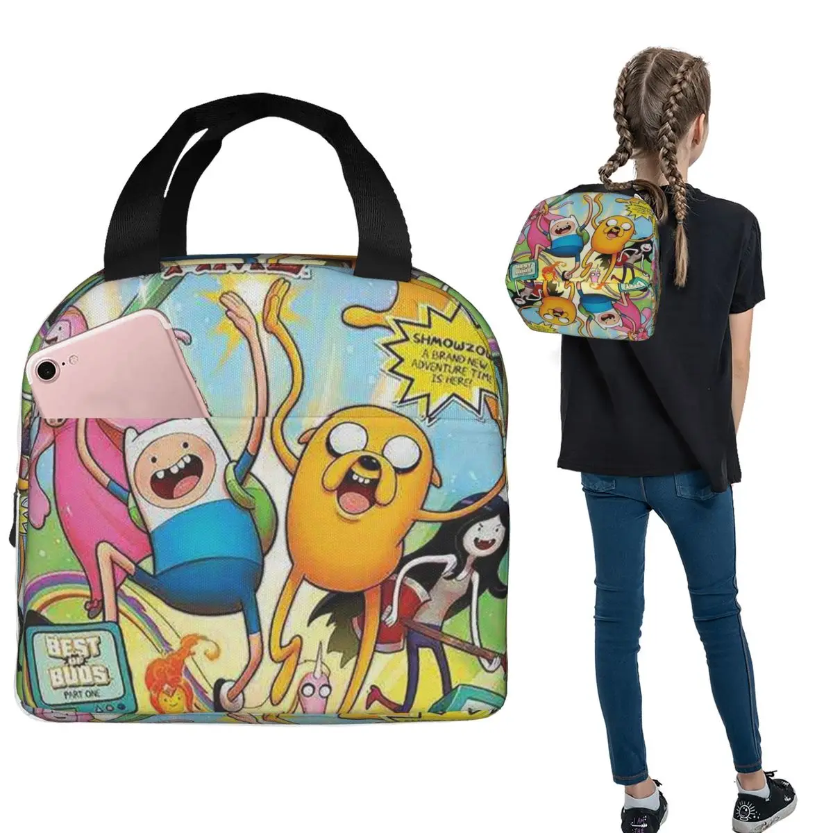 

BMO Adventure Time Finn The Human And Dog Jack Изолированная сумка для обеда для женщин Портативные коробки для еды Термальный ланч-бокс Tote