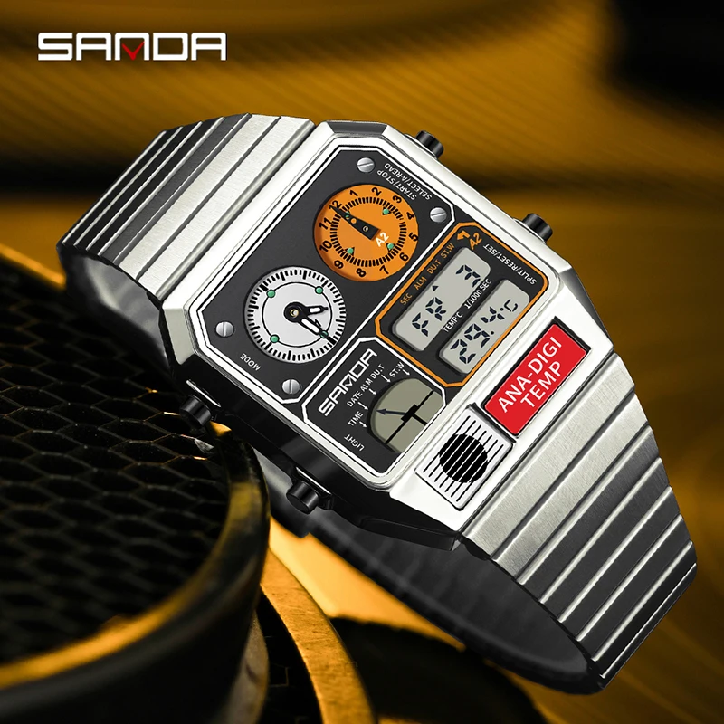 SANDA 3192 Top Digital Watch For Men's Youth And Leisure Multi Functional Temperature Gauge Stopwatch Timing Electronic Watches