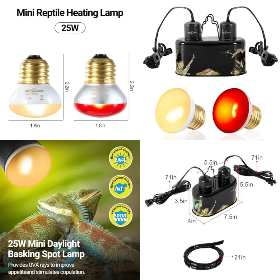 

Nano Dual Dome Reptile Light Fixture and 25W Reptile Heat Lamp Combo Pack, Mini Daylight Basking Spot Heat Lamp and Nano Heat E