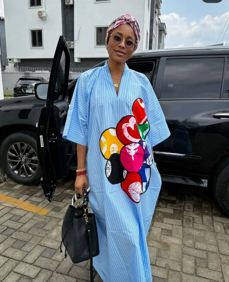 

African Plus Size Dresses for Women 2025 Spring Autumn V-neck Half Sleeve Wedding Party Evening Christmas Long Dress Robes Gowns