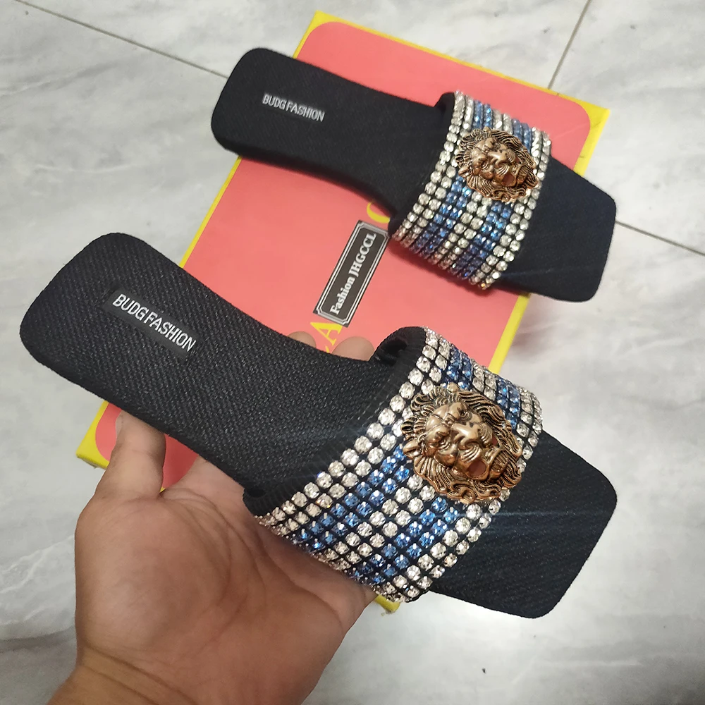 

Summer couples Flip-flops Brand Designer Casual Beach slippers Men's Rhinestone luxury sandals sandalias de mujer T21